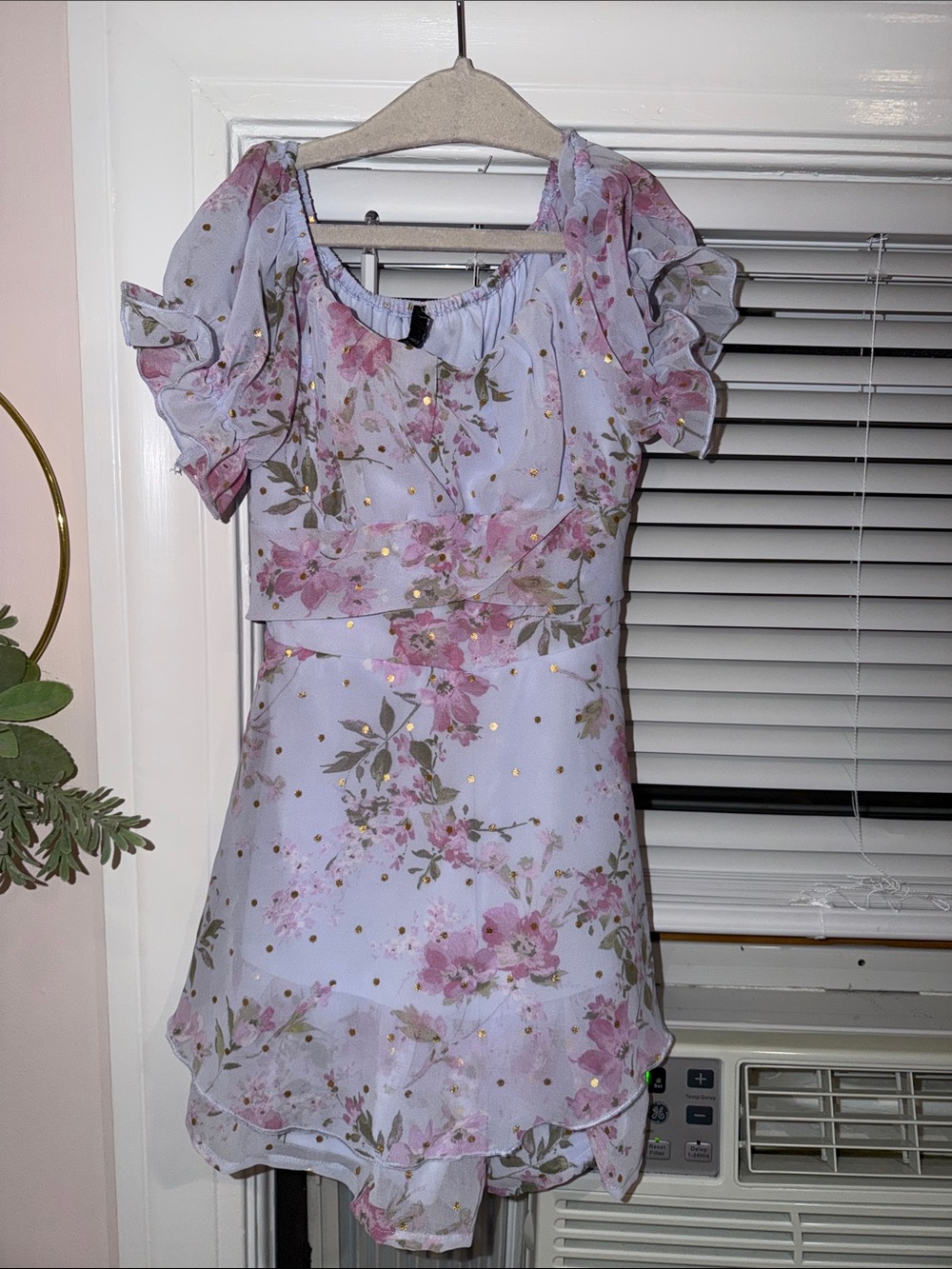 Zunie Lavender Floral Dress with Pink and Gold Accents